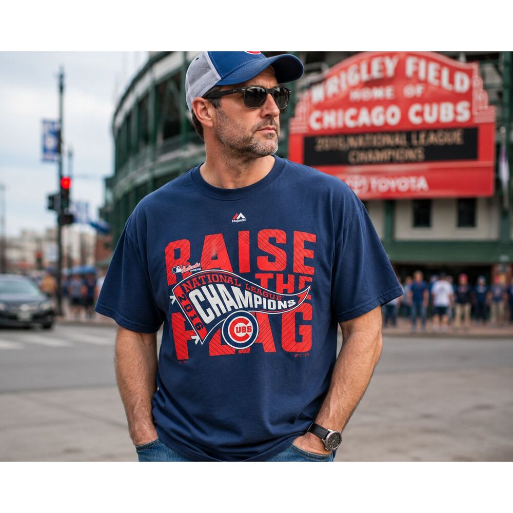 Majestic Chicago Cubs 2016 NL Champions Raise the Flag T-Shirt 2XL MLB Blue